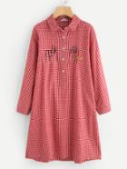 Shein Embroidery Detail Gingham Shirt Dress