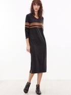 Shein Dark Heather Grey V Neck Striped Long Sweatshirt Dress