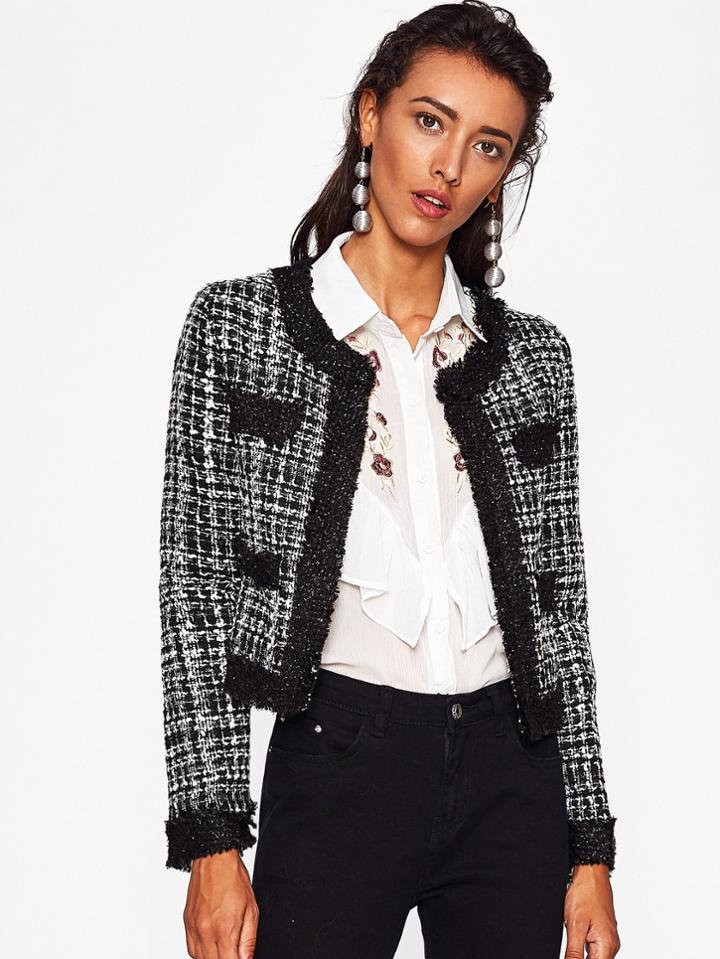 Shein Contrast Frayed Edge Tweed Blazer