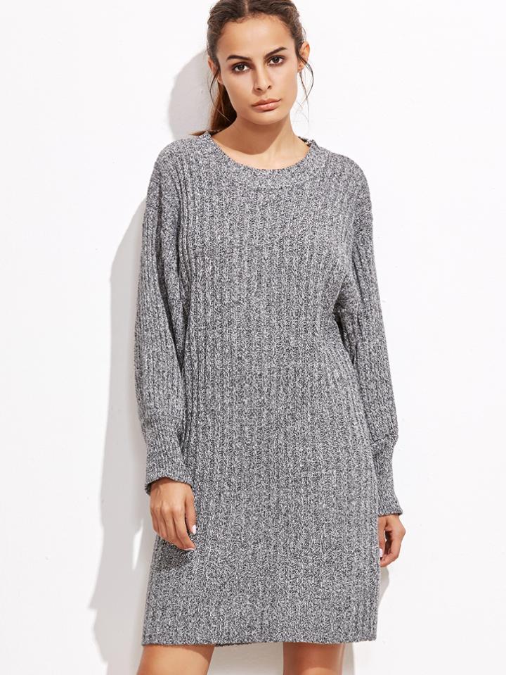 Shein Heather Grey Drop Shoulder Sweater Dress