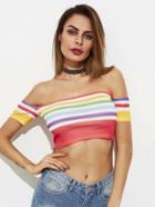 Shein Bardot Multi-stripe Crop T-shirt