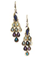 Shein Blue Rhinestone Peacock Dangle Earrings