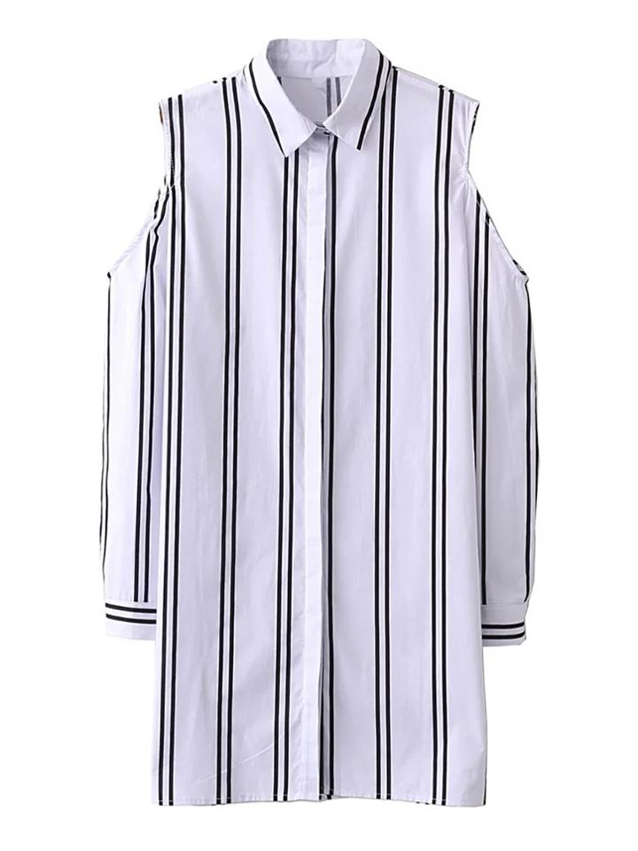 Shein Cold Shoulder Striped Shirt Dress