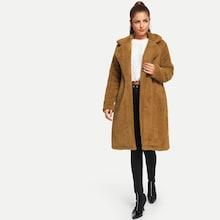 Shein Solid Long Teddy Coat