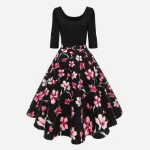 Shein Floral Print Flare Dress