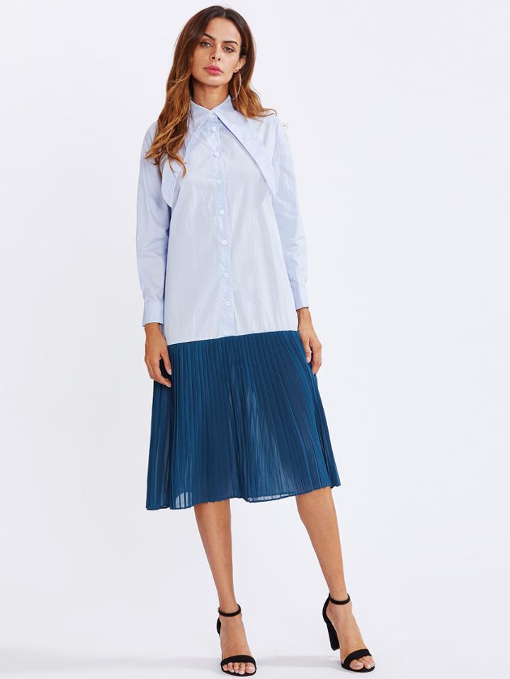 Shein Contrast Pleated Shirt Dress