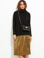 Shein Black Cable Knit Turtleneck High Low Sweater