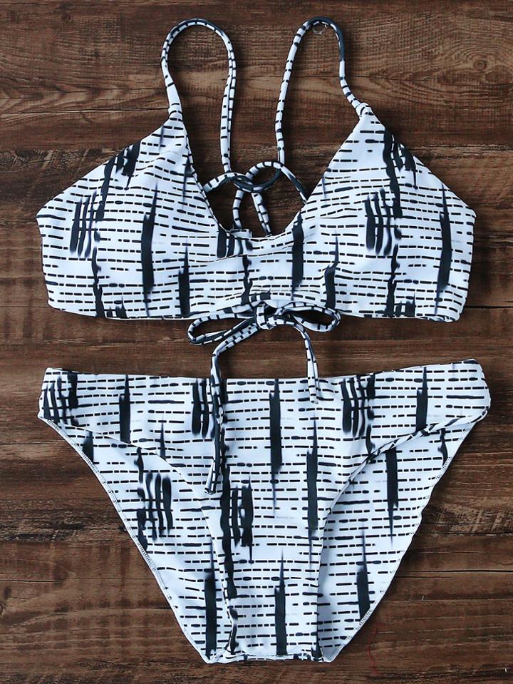Shein Black And White Strappy Back Bikini Set