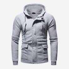 Shein Men Drawstring Detail Zip Up Solid Hoodie