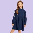 Shein Toddler Girls Floral Embroidery Frill Trim Dress
