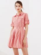 Shein Roll-up Sleeve Calico Print Shirt With Pleated Skort