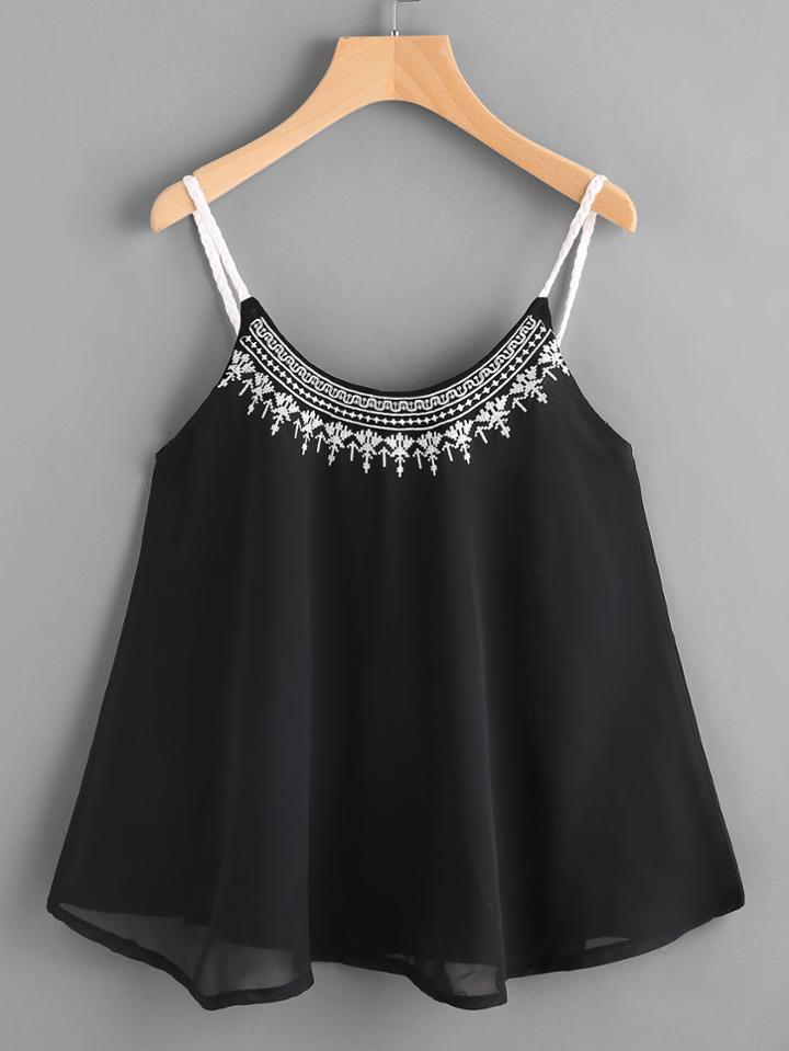 Shein Embroidered Chiffon Overlay Cami Top