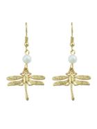 Shein Gold Color Vintage Dragonfly Pearl Pendant Earrings