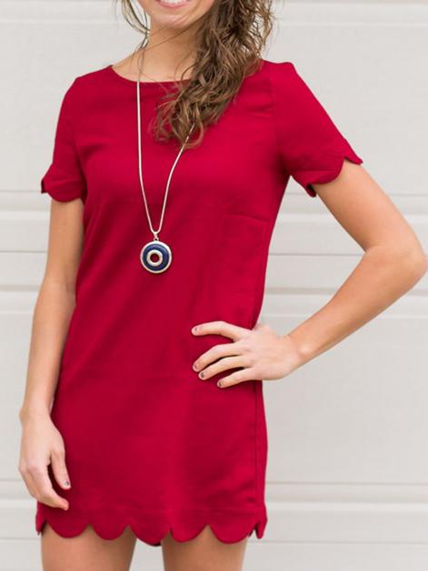 Shein Red Scalloped Hem Dress