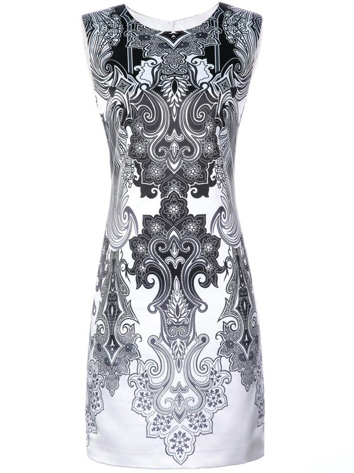Shein White Black Vintage Print Sheath Dress