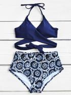 Shein Calico Print Wrap High Waist Bikini Set