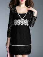 Shein Black V Neck Crochet Hollow Out Dress