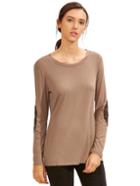 Shein Coffee Long Sleeve Elbow Patch T-shirt