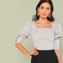 Shein Flounce Sleeve Gingham Blouse