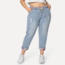 Shein Plus Tie Waist Ripped Jeans