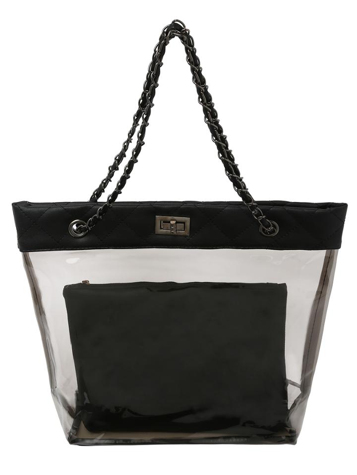 Shein Quilted Top Transparent Chain Tote Bag