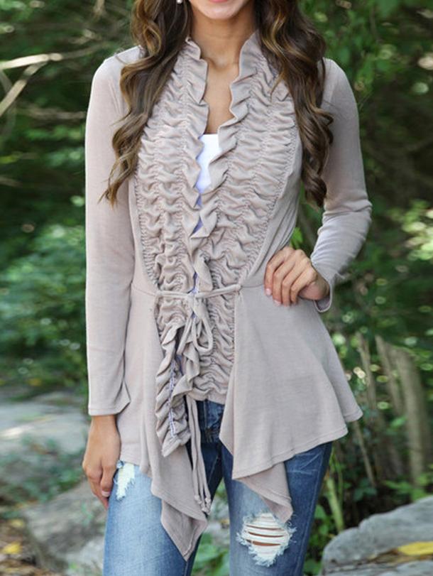 Shein Grey Long Sleeve Ruffle Knotted Knitwear