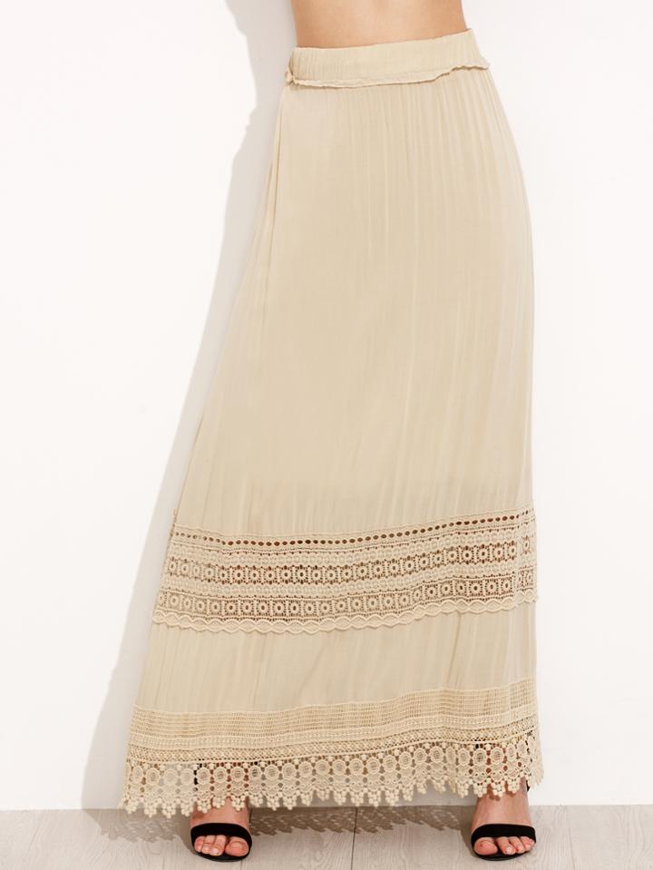 Shein Khaki Crochet Panel Long Skirt