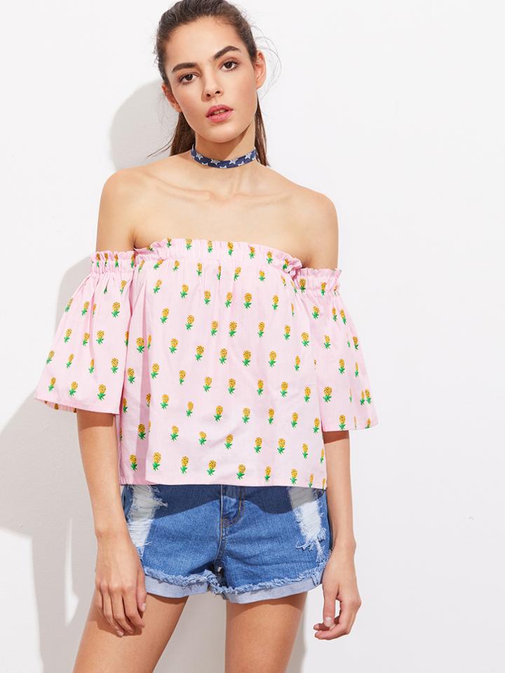 Shein Bardot Pineapple Print Crop Top