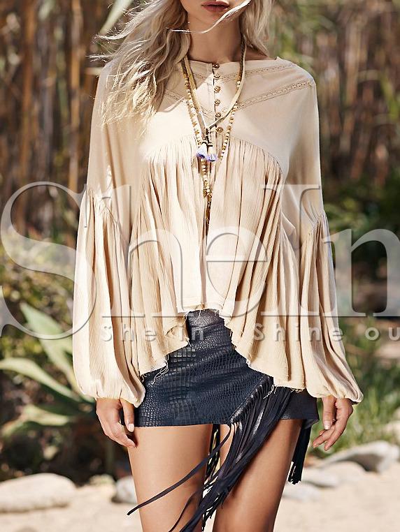 Shein Apricot Long Sleeve Ruffle Blouse