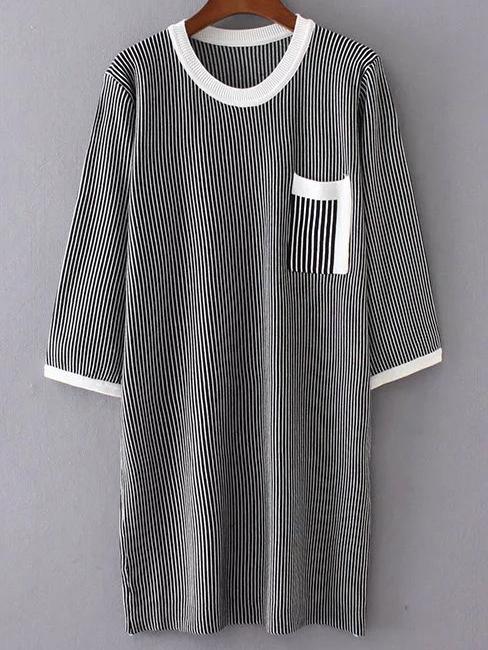 Shein Black Striped Pocket Sweater Dress