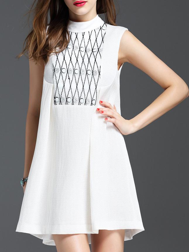 Shein White Contrast Gauze Shift Dress