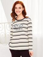 Shein Letter Print Striped Tee & Pants Pj Set