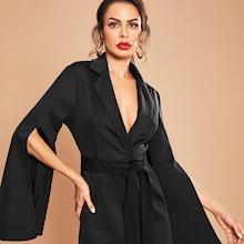 Shein Trumpet Sleeve Notched Collar Dress