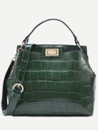 Shein Green Crocodile Embossed Double Turnlock Satchel Bag