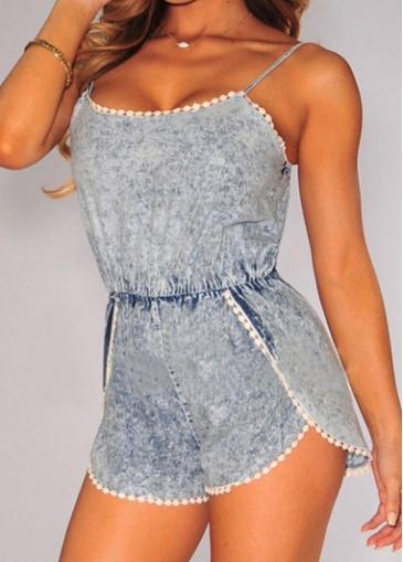 Rosewe Spaghetti Strap Elastic Waist Curved Romper