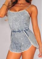 Rosewe Spaghetti Strap Elastic Waist Curved Romper