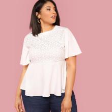 Shein Plus Flutter Sleeve Peplum Hem Blouse