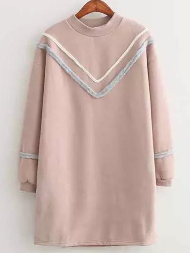 Shein Pink Crew Neck V Pattern Loose Dress