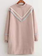 Shein Pink Crew Neck V Pattern Loose Dress
