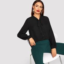 Shein Tie Neck Button Up Blouse