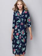 Shein Navy V Neck Length Sleeve Drawstring Print Dress