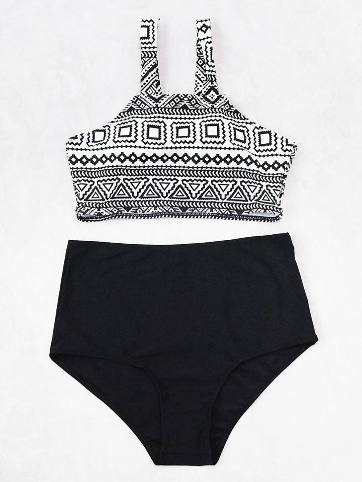 Shein Geo Print Crop Top With High Waist Bottom