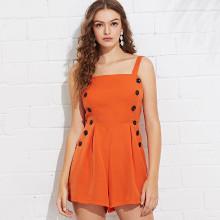 Shein Bow Tie Back Button Detail Slant Pocket Romper