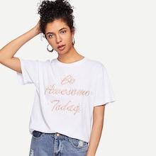 Shein 3d Applique Letter Embroidered Tee