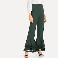 Shein Solid Tasseled Ruffle Hem Pants