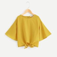 Shein Girls Knot Front Flounce Sleeve Top