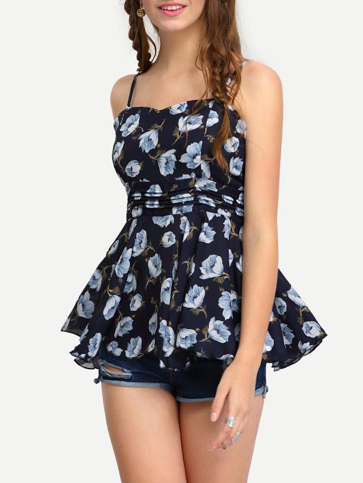 Shein Flower Print Peplum Cami Top