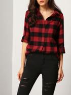 Shein Red Plaid High Low Blouse