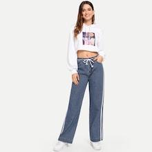Shein Contrast Tape Wide-leg Jeans