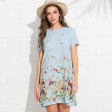 Shein Flower Print Keyhole Back Tunic Dress